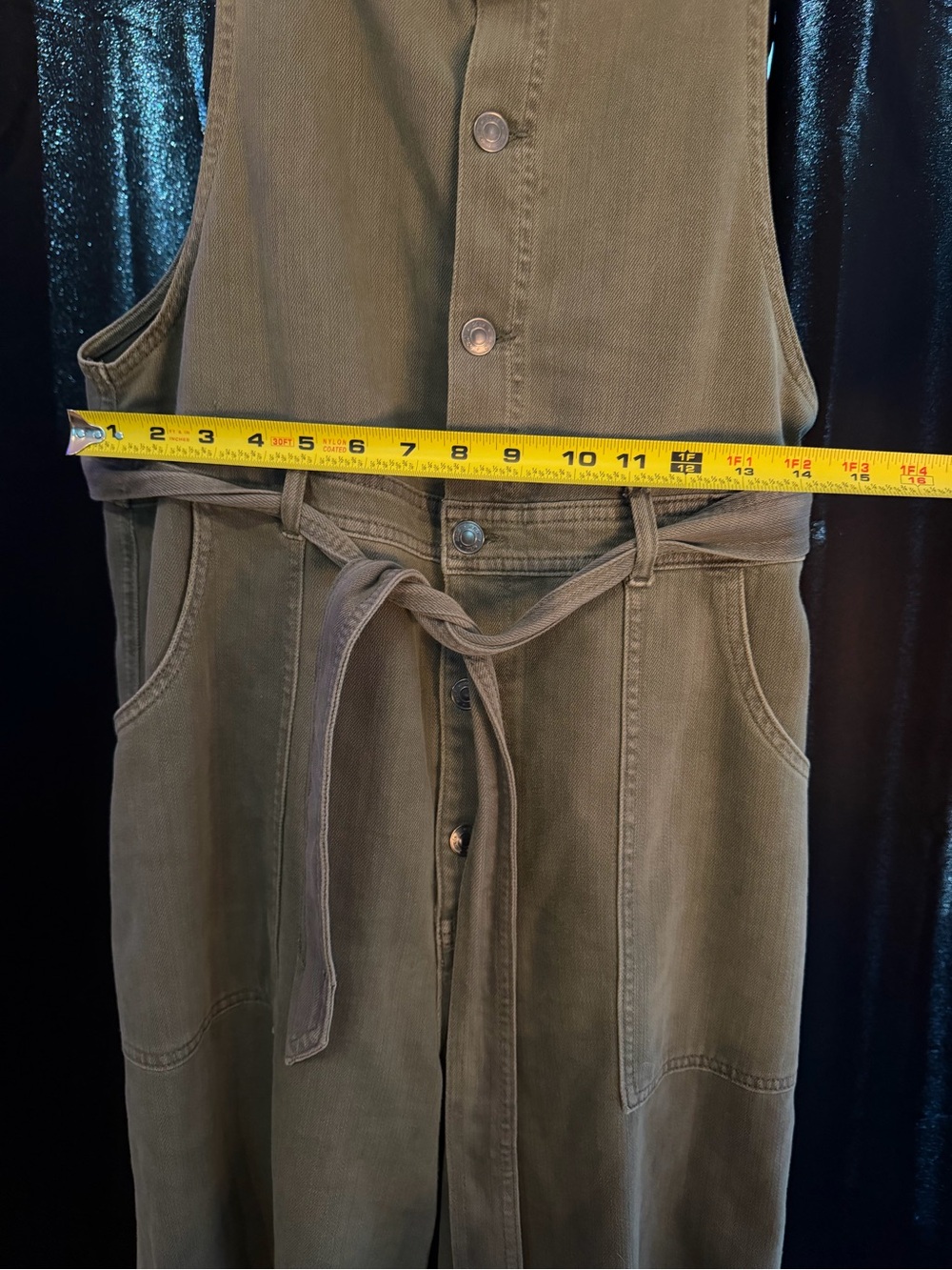 Aerie Olive Green Wide Leg Denim Overalls Jumpsuit - Size XL - Picture 6 of 7